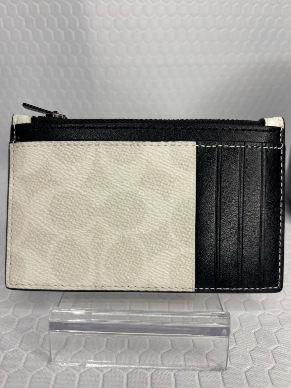 Coach Chalk Signature and Black Leather Card Case NWT